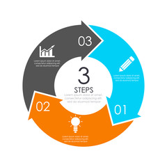 Vector circle chart infographic template with arrow for cycle diagram, graph, web design. Business concept with 3 steps or options. Abstract background.