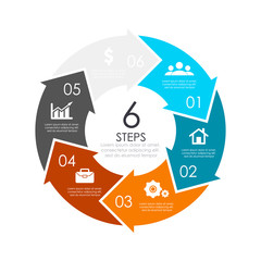 Vector circle chart infographic template with arrow for cycle diagram, graph, web design. Business concept with 6 steps or options. Abstract background.
