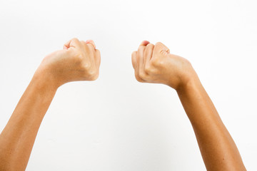 lady hand gestures - white background