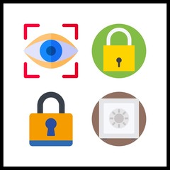 4 password icon. Vector illustration password set. safebox and eye scan icons for password works
