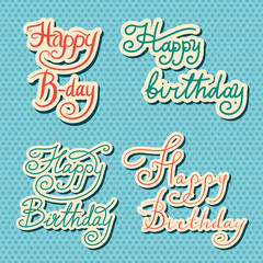 Happy Birthday text. Hand drawn lettering. Collection of grunge Elements. Typography Brush. Set of Illustration for banner, poster and greeting card