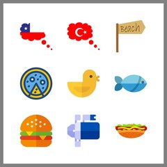 9 meat icon. Vector illustration meat set. pizza and pilon icons for meat works