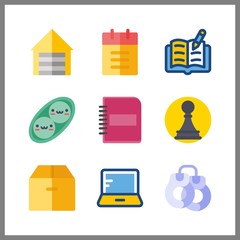 9 open icon. Vector illustration open set. box and open book icons for open works