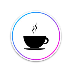 Coffee cup icon isolated on white background. Tea cup. Hot drink coffee. Circle white button. Vector Illustration
