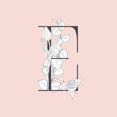 Vector Blooming Floral Elegant E Monogram and Logo