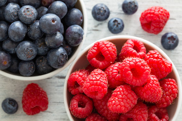 Forest fruit, raspberries and berries, delicious seasonal fruits