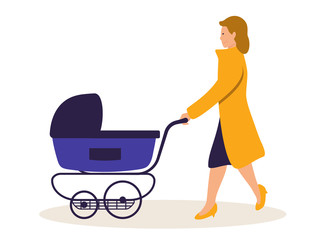 Mother with baby carriage vector illustration