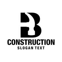 B hammer construction logo design black and white concept vectors