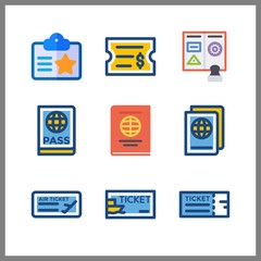 9 pass icon. Vector illustration pass set. id card and ticket icons for pass works