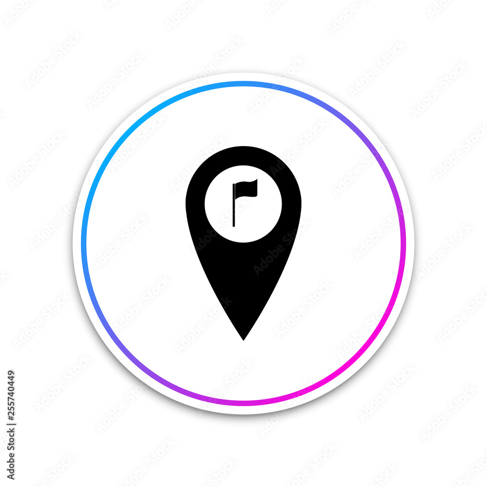 Poster map pointer with golf flag icon isolated on white background. location marker symbol. circle white b