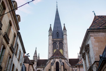 Streets of Dijon with different buildings during the summer