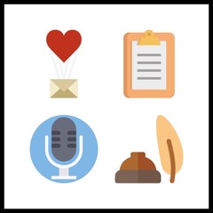 4 message icon. Vector illustration message set. quill and microphone icons for message works