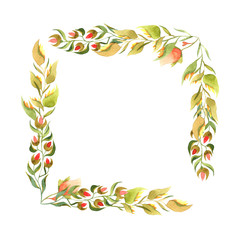 floral watercolor frame in warm colors on a white background
