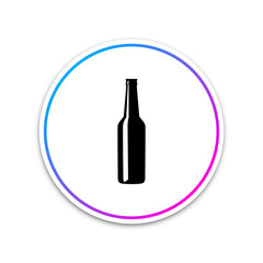 Beer bottle icon isolated on white background. Circle white button. Vector Illustration