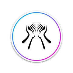 Hands icon isolated on white background. Circle white button. Vector Illustration
