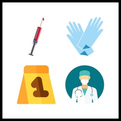 4 glove icon. Vector illustration glove set. medical gloves and evidence icons for glove works