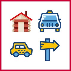 4 roof icon. Vector illustration roof set. house and taxi icons for roof works
