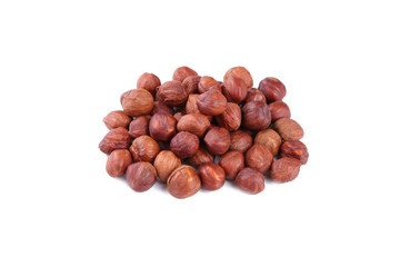 Raw hazelnuts isolated on a white background