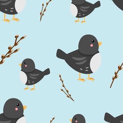 Vector seamless pattern on the theme of Easter and spring. Cartoon illustration