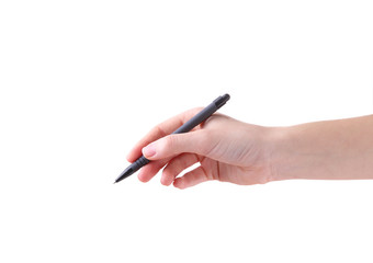 Female hand with pen isolated on white background, clipping path inside