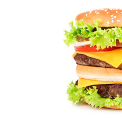 Big  delicious classic burger isolated on white background.