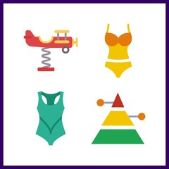 4 sand icon. Vector illustration sand set. swimsuit and pyramid icons for sand works