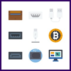 9 electronic icon. Vector illustration electronic set. bitcoin and tablet icons for electronic works