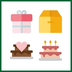 4 birthday icon. Vector illustration birthday set. wedding cake and box icons for birthday works
