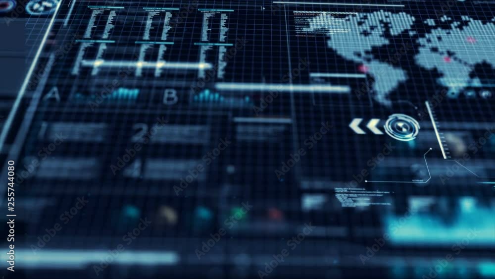 Poster 3d rendering circle hud head up display interface with ui map graph bar element for futuristic cyber