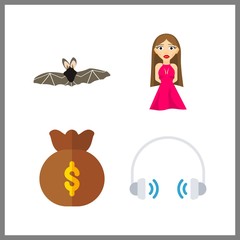 4 studio icon. Vector illustration studio set. money bag and headphones icons for studio works