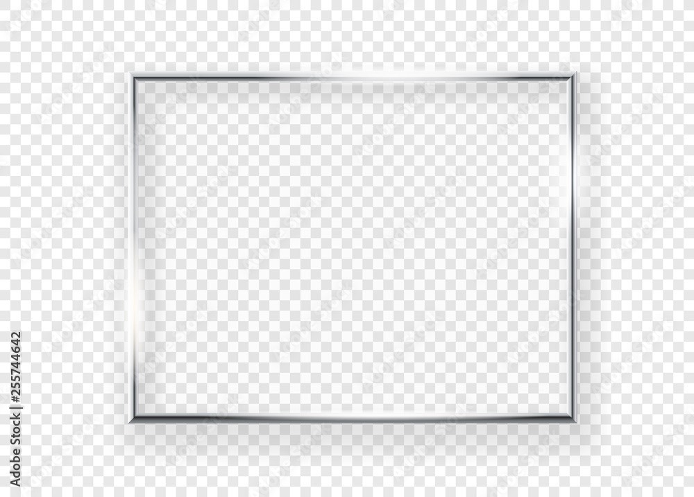 Aufkleber Realistic shining metal picture frame on a wall. Vector illustration Horizontal frame isolated on transparent background