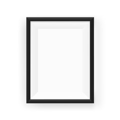 Realistic empty black picture frame on a wall. Vector illustration Isolated on white