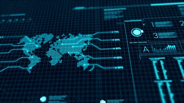 3D Rendering circle hud head up display interface with ui map graph bar element for futuristic cyber technology concept with dark and grain processed