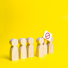 The person's figure comes out of the line with a sign on an yellow background. Social discontent...