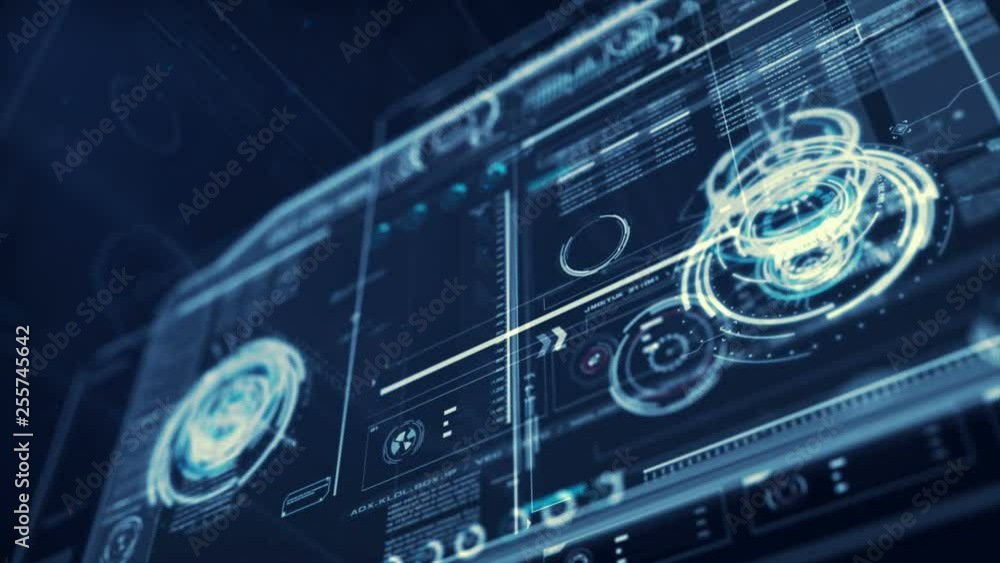 Poster 3d rendering circle hud head up display interface with ui map graph bar element for futuristic cyber