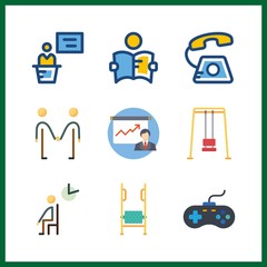 9 sitting icon. Vector illustration sitting set. swing and friendly icons for sitting works