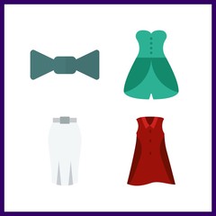 4 elegance icon. Vector illustration elegance set. bow tie and skirt icons for elegance works