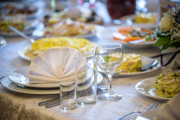 Banquet hall in the restaurant. Concept: Serving. Celebration. Anniversary. Wedding