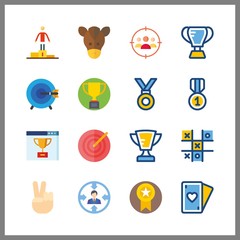 16 win icon. Vector illustration win set. victory and poker icons for win works