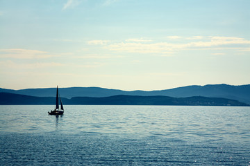 sailing ship on a mountain. nature background