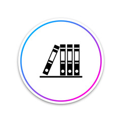 Office folders with papers and documents icon isolated on white background. Archives folder sign. Circle white button. Vector Illustration