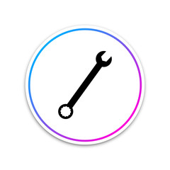 Spanner icon isolated on white background. Circle white button. Vector Illustration