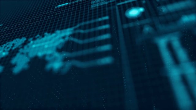 3D Rendering circle hud head up display interface with ui map graph bar element for futuristic cyber technology concept with dark and grain processed