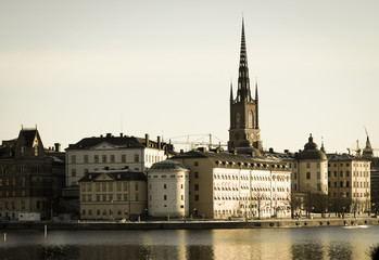 Fototapeta premium ストックホルムの街並みと朝焼け