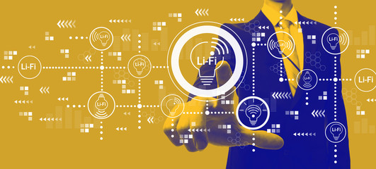 Fototapeta premium LiFi theme with businessman in a yellow and blue duotone