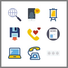 9 communication icon. Vector illustration communication set. smartphone and presentation icons for communication works
