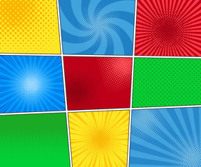Comic book template. Set of colorful different comic backgrounds. Vector illustration