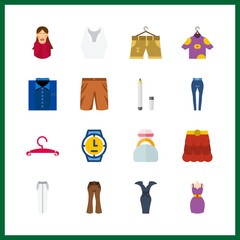 16 fashion icon. Vector illustration fashion set. wristwatch and eye pencil icons for fashion works