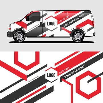 car livery red van wrap design wrapping sticker and decal design for corporate company branding vector