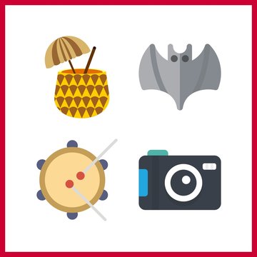 4 shot icon. Vector illustration shot set. photo camera and pineapple coctail icons for shot works